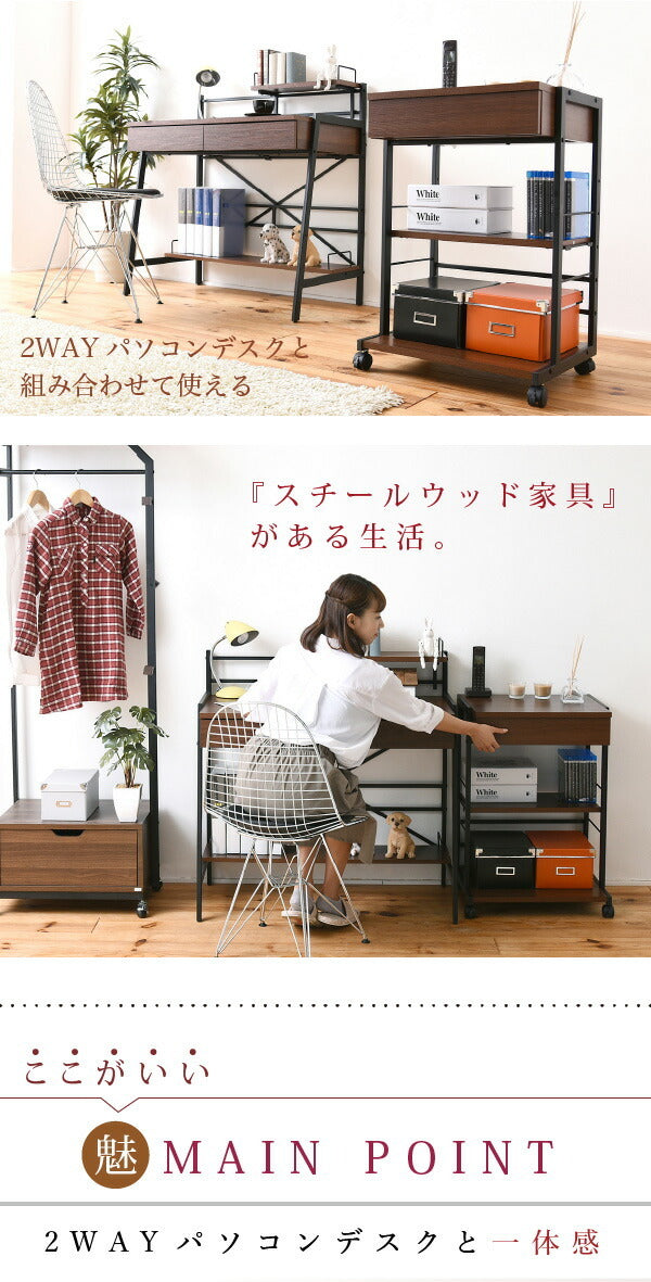 2WAYパソコンデスク 複合機ラック サイドラック プリンターラック サイドチェスト PCデスク サイドテーブル jk-kks-0012の画像