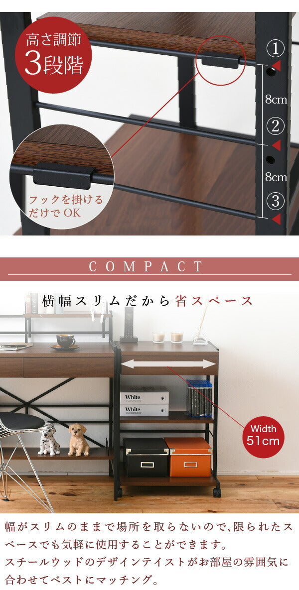 2WAYパソコンデスク 複合機ラック サイドラック プリンターラック サイドチェスト PCデスク サイドテーブル jk-kks-0012の画像