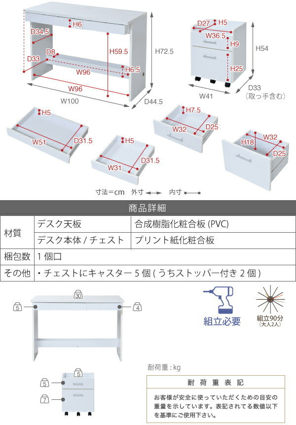 デスク シンプルデスク 2点セット すっきり 配線 収納 PCデスク パソコンデスク キャスター 付きワゴン ハイタイプ 幅100 シンプル SOHO ワークデスク jk-sgt-0125