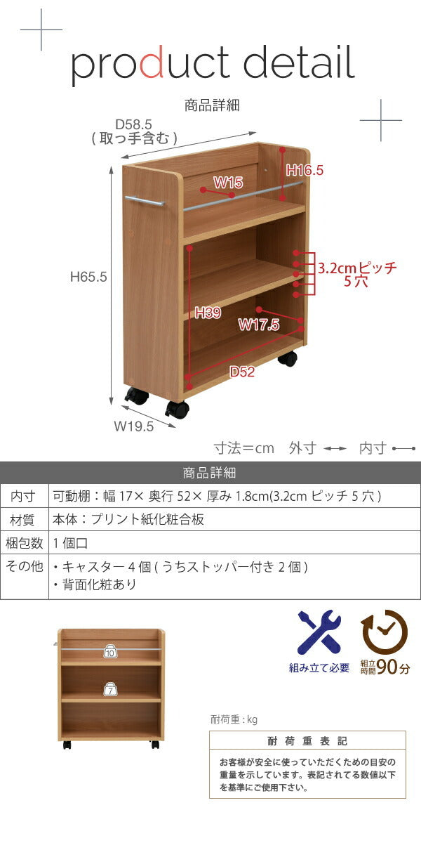 キャスター付き 収納 クローゼット ラック 4個セット 幅19.5奥行58 .5 スリム 押し入れ収納 本棚 ワゴン 隙間 収納 棚 漫画 CD DVD スライド シンプル コミック jk-sgt-0128set