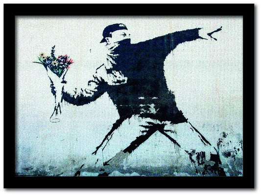 バンクシー Banksy インテリアアート Fower bomber 花束を投げる男 VS-1001BK-A4 フレームカラー：ブラック サイズ：A4 kar-10054175s1