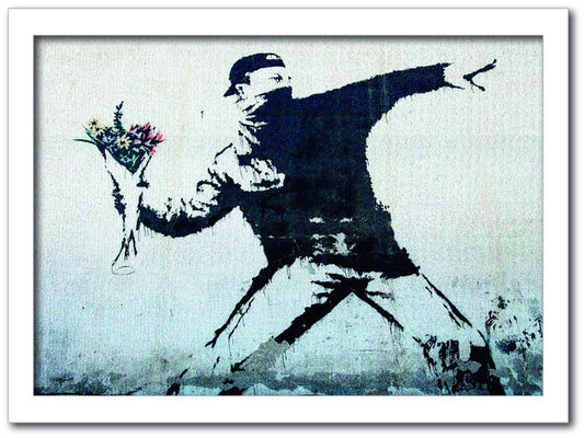 バンクシー Banksy インテリアアート Fower bomber 花束を投げる男 VS-1001WH-A2 フレームカラー：ホワイト サイズ：A2 kar-10054175s10