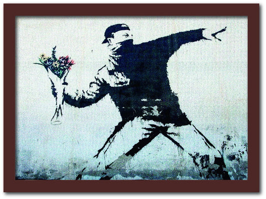 バンクシー Banksy インテリアアート Fower bomber 花束を投げる男 VS-1001BR-A2 フレームカラー：ブラウン サイズ：A2 kar-10054175s11