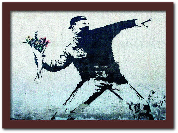 バンクシー Banksy インテリアアート Fower bomber 花束を投げる男 VS-1001BR-A3 フレームカラー：ブラウン サイズ：A3 kar-10054175s7