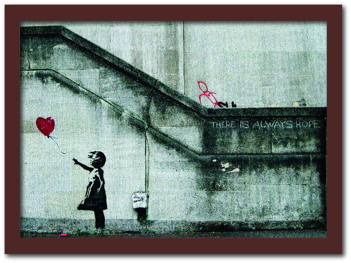 バンクシー Banksy インテリアアート Girl with Balloon 風船と少女 VS-1002BR-A2 フレームカラー：ブラウン サイズ：A2 kar-10054176s11