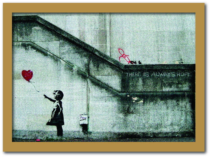 バンクシー Banksy インテリアアート Girl with Balloon 風船と少女 VS-1002NA-A4 フレームカラー：ナチュラル サイズ：A4 kar-10054176s4