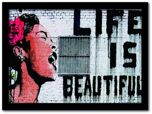 バンクシー Banksy インテリアアート Life is beautiful ライフ・イズ・ビューティフル VS-1003BK-A4 フレームカラー：ブラック サイズ：A4 kar-10054179s1