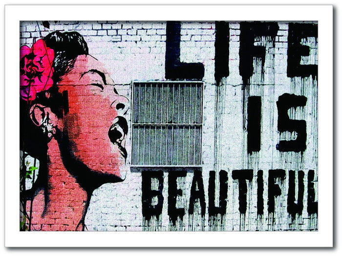 バンクシー Banksy インテリアアート Life is beautiful ライフ・イズ・ビューティフル VS-1003WH-A3 フレームカラー：ホワイト サイズ：A3 店舗 カフェ ラウンジ ロビー ホテル 法人 kar-10054179s6の画像