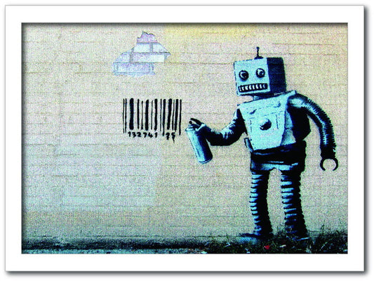 バンクシー Banksy インテリアアート Barcode Robot バーコードロボット VS-1004WH-A2 フレームカラー：ホワイト サイズ：A2 kar-10054180s10