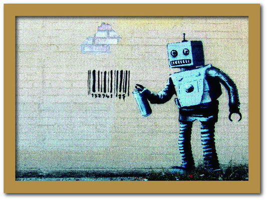 バンクシー Banksy インテリアアート Barcode Robot バーコードロボット VS-1004NA-A2 フレームカラー：ナチュラル サイズ：A2 kar-10054180s12