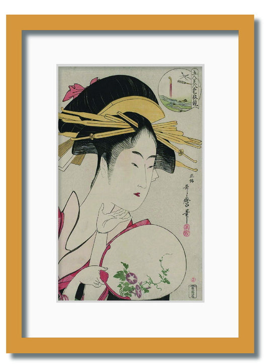 和楽シリーズ 喜多川 歌麿 浮世絵 美人画 五人美人愛敬競松葉屋喜瀬川 WR-2008NA-A3 フレームカラー ナチュラル サイズ W317×H440×D20mm 1350g kar-11670365s7