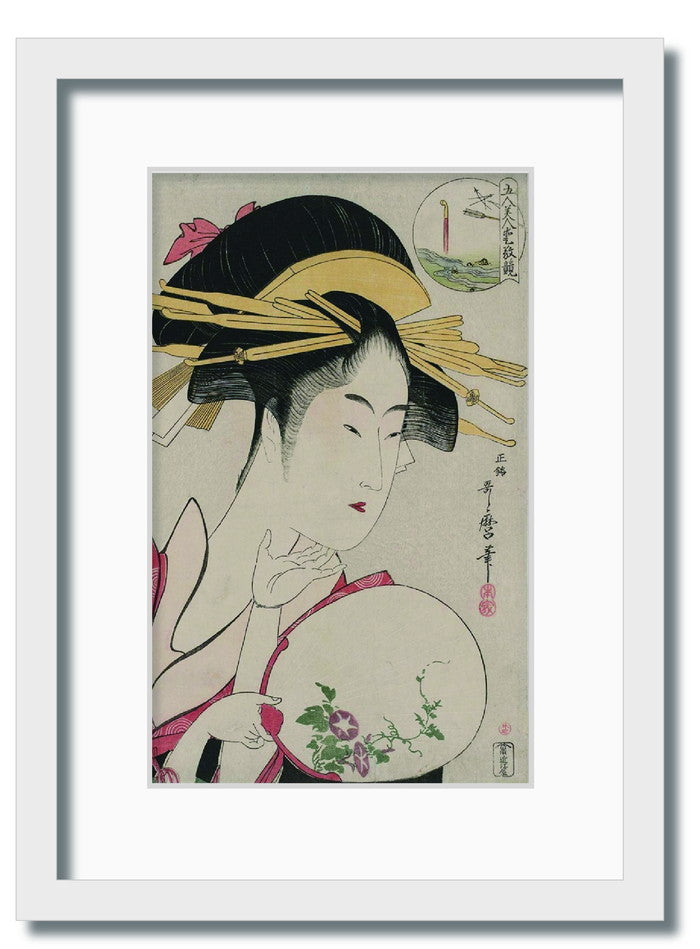 和楽シリーズ 喜多川 歌麿 浮世絵 美人画 五人美人愛敬競松葉屋喜瀬川 WR-2008WH-A3 フレームカラー ホワイト サイズ W317×H440×D20mm 1350g kar-11670365s8