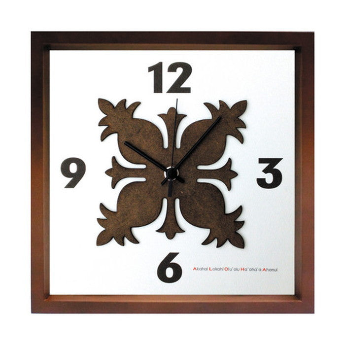 ハワイアンキルト柄 文字盤 掛け時計 HawaiianQuilt Clock パイナップル ブラウン HK-1007 保証付 店舗 カフェ ラウンジ ロビー ホテル 法人 kar-4534131s7の画像