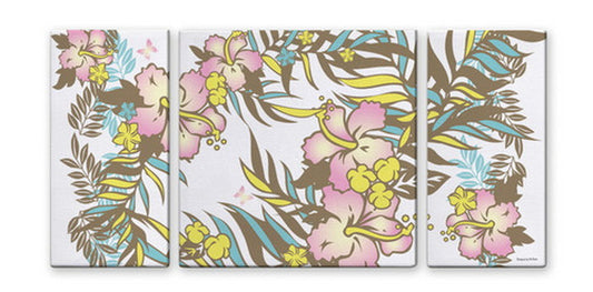 CANVAS ART キャンバスアート Hibiscus ハイビスカス Mサイズ W600×H300 3枚組 US-3001 店舗 カフェ ラウンジ ロビー ホテル 法人 kar-5620994s1の画像