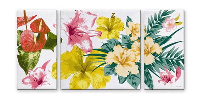CANVAS ART キャンバスアート Tropical Flowers トロピカルフラワー Mサイズ W600×H300 3枚組 US-3002 店舗 カフェ ラウンジ ロビー ホテル 法人 kar-5620995s1の画像