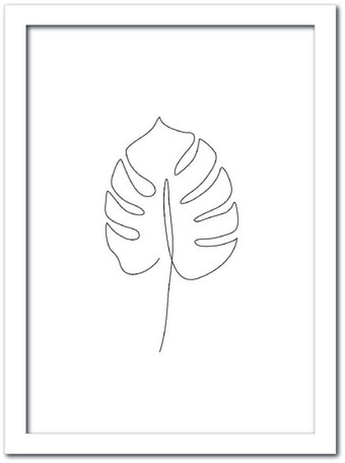 ラインアート モンステラ1 ST-1001WH-A4 フレームカラー ホワイト サイズ A4 kar-7416873S2