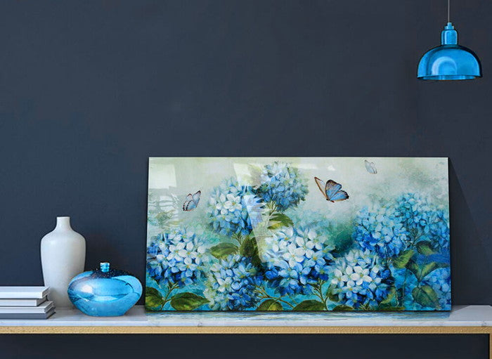 バーニッシュ ウォール アート BURNISH WALL ART BLUE FLOWER BUTTERFLY BWA-020 kar-7859643s1