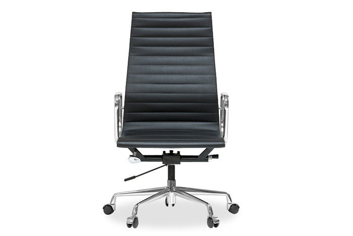 【即納】チャールズ＆レイ・イームズ アルミナムチェア ハイフラットパッド レザー 本革 キャスター プレスライン仕様 保証付 e-comfort デザイナーズ ジェネリック家具 リプロダクト  kwg-chea07hfc-leの画像