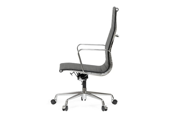 【即納】チャールズ＆レイ・イームズ アルミナムチェア ハイフラットパッド レザー 本革 キャスター プレスライン仕様 保証付 e-comfort デザイナーズ ジェネリック家具 リプロダクト  kwg-chea07hfc-leの画像