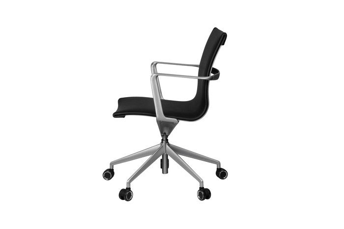 SCオフィスチェア ローバックフラットシート 本革 レザー アルミニウムダイキャスト ブラッシュド仕上げ ブラック ホワイト ダークブラウン ブラウン ライトブラウン グリーン レッド グレー オレンジ ブルー W71xD71xH85-93 sh44-52 AH67-75 e-comfort デザイナーズ ジェネリック家具 リプロダクト 店舗 カフェ ラウンジ ロビー ホテル 法人 kwg-chs050-leの画像