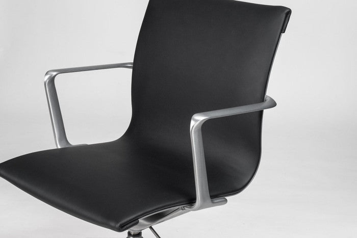 SCオフィスチェア ローバックフラットシート 本革 レザー アルミニウムダイキャスト ブラッシュド仕上げ ブラック ホワイト ダークブラウン ブラウン ライトブラウン グリーン レッド グレー オレンジ ブルー W71xD71xH85-93 sh44-52 AH67-75 e-comfort デザイナーズ ジェネリック家具 リプロダクト 店舗 カフェ ラウンジ ロビー ホテル 法人 kwg-chs050-leの画像