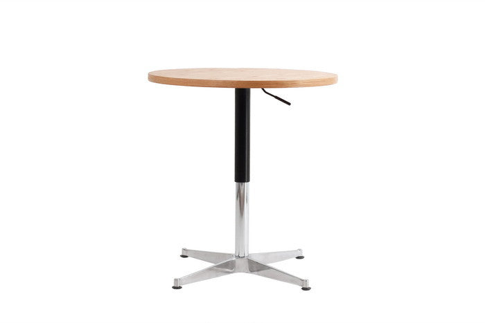 ラウンドリフトテーブル 天板： オーク突板仕上げ 脚部：アルミナムダイキャストポリッシュ仕上げ 直径66xH54-73 e-comfort デザイナーズ ジェネリック家具 リプロダクト  kwg-cts010-oakの画像