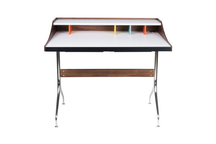 スワッグレッグデスク 天板 ウォールナット材突板 ＋メラミントップ 脚部：ステンレススチール プライウッド W99xD72xH88 e-comfort デザイナーズ ジェネリック家具 リプロダクト  kwg-ot9407の画像