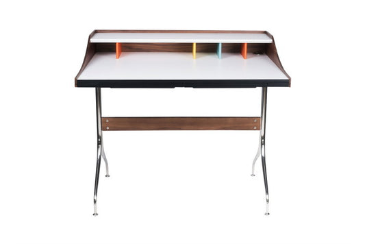 スワッグレッグデスク 天板 ウォールナット材突板 ＋メラミントップ 脚部：ステンレススチール プライウッド W99xD72xH88 e-comfort デザイナーズ ジェネリック家具 リプロダクト  kwg-ot9407の画像