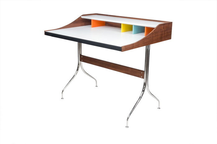 スワッグレッグデスク 天板 ウォールナット材突板 ＋メラミントップ 脚部：ステンレススチール プライウッド W99xD72xH88 e-comfort デザイナーズ ジェネリック家具 リプロダクト  kwg-ot9407の画像