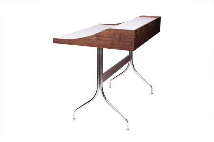 スワッグレッグデスク 天板 ウォールナット材突板 ＋メラミントップ 脚部：ステンレススチール プライウッド W99xD72xH88 e-comfort デザイナーズ ジェネリック家具 リプロダクト  kwg-ot9407の画像