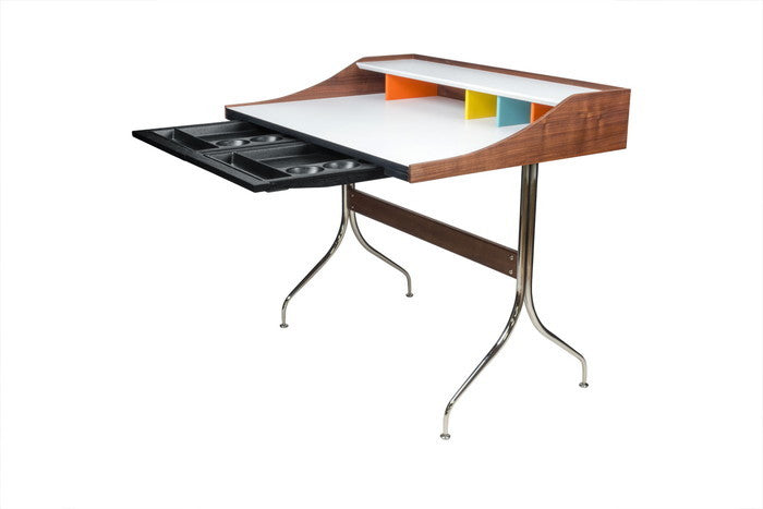 スワッグレッグデスク 天板 ウォールナット材突板 ＋メラミントップ 脚部：ステンレススチール プライウッド W99xD72xH88 e-comfort デザイナーズ ジェネリック家具 リプロダクト  kwg-ot9407の画像