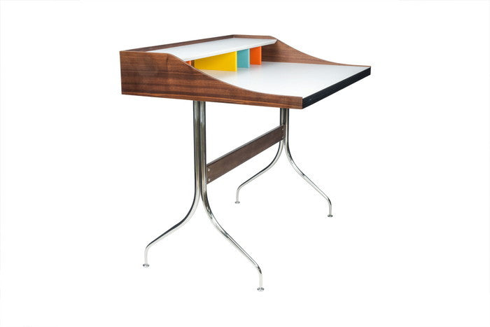 スワッグレッグデスク 天板 ウォールナット材突板 ＋メラミントップ 脚部：ステンレススチール プライウッド W99xD72xH88 e-comfort デザイナーズ ジェネリック家具 リプロダクト  kwg-ot9407の画像