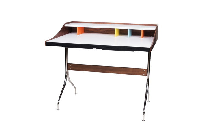スワッグレッグデスク 天板 ウォールナット材突板 ＋メラミントップ 脚部：ステンレススチール プライウッド W99xD72xH88 e-comfort デザイナーズ ジェネリック家具 リプロダクト  kwg-ot9407の画像