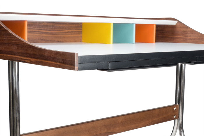 スワッグレッグデスク 天板 ウォールナット材突板 ＋メラミントップ 脚部：ステンレススチール プライウッド W99xD72xH88 e-comfort デザイナーズ ジェネリック家具 リプロダクト  kwg-ot9407の画像