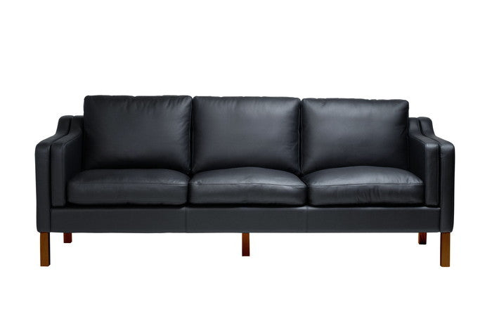 ダブルクッションソファ 3P 本革 レザー 脚部ウォールナット ブラック ホワイト ブラウン ダークブラウン クリームホワイト レッド W220xD83xH85 sh46 AH65 e-comfort デザイナーズ ジェネリック家具 リプロダクト  kwg-sf7224c-wal-leの画像