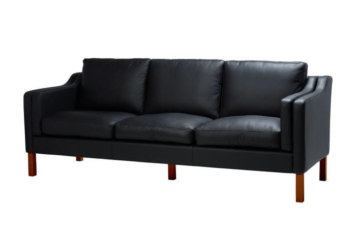 ダブルクッションソファ 3P 本革 レザー 脚部ウォールナット ブラック ホワイト ブラウン ダークブラウン クリームホワイト レッド W220xD83xH85 sh46 AH65 e-comfort デザイナーズ ジェネリック家具 リプロダクト  kwg-sf7224c-wal-leの画像