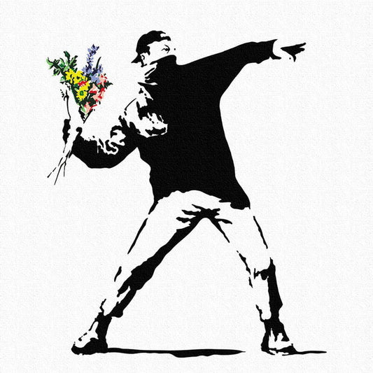 バンクシー デザイン Banksy Design 日本正規ライセンス 花投げ bdld-1907-002 Lサイズ 57cm×57cm アートパネル ファブリックパネル アートボード インテリアパネル 壁掛け 日本製 ラッピング付き lib-bdld-1907-002-l