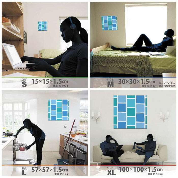 青 タイルモチーフ SIMPLE XLサイズ 100cm×100cm アートパネル ファブリックパネル アートボード 壁掛け 日本製 ラッピング付き 店舗 カフェ ラウンジ ロビー ホテル 法人 lib-pat-0116-xlの画像