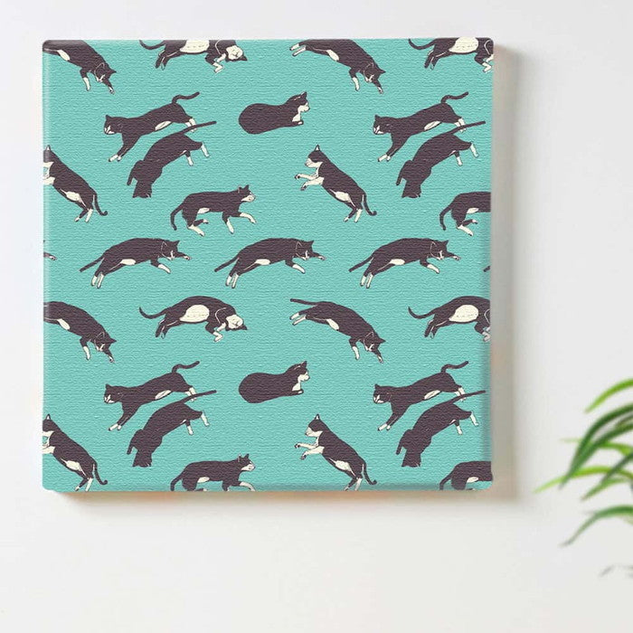 猫 アート Sサイズ 15cm×15cm アートパネル ファブリックパネル アートボード 壁掛け 日本製 ラッピング付き 店舗 カフェ ラウンジ ロビー ホテル 法人 lib-pat-0319-blu-sの画像