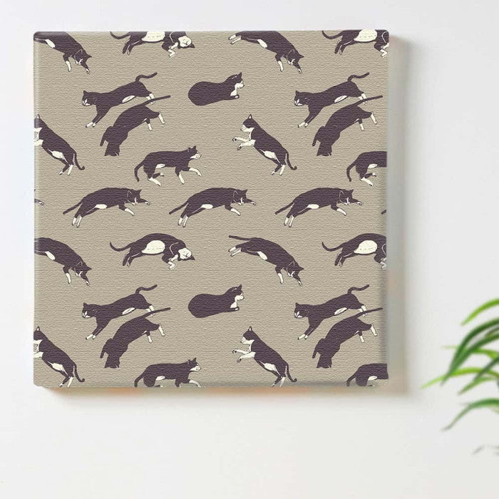 猫 Sサイズ 15cm×15cm アートパネル ファブリックパネル アートボード 壁掛け 日本製 ラッピング付き 店舗 カフェ ラウンジ ロビー ホテル 法人 lib-pat-0319-gry-sの画像