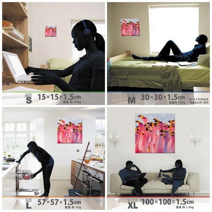 フラミンゴ モチーフ ANIMAL XLサイズ 100cm×100cm アートパネル ファブリックパネル アートボード 壁掛け 日本製 ラッピング付き 店舗 カフェ ラウンジ ロビー ホテル 法人 lib-pho-0061-xlの画像