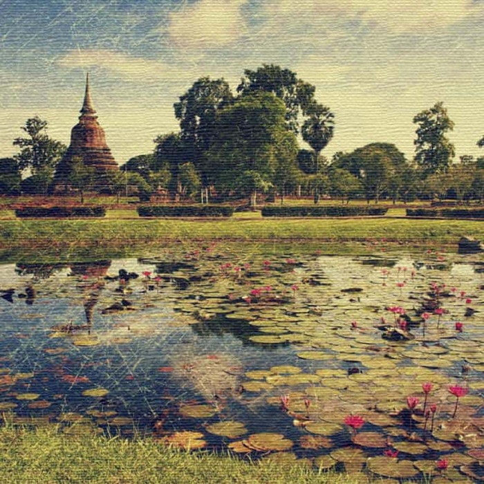 遺跡と睡蓮 SITE XLサイズ 100cm×100cm アートパネル ファブリックパネル アートボード 壁掛け 日本製 ラッピング付き 店舗 カフェ ラウンジ ロビー ホテル 法人 lib-pho-0083-xlの画像