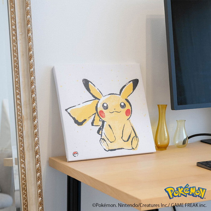 ポケモン アートパネル  ピカチュウ  ヒトカゲ フシギダネ ゼニガメ 墨ブラシ ドット ピクセル 筆書き セピア ボタニカル  ポケットモンスター ファブリックパネル キャンバスアート 日本製 子供部屋の画像