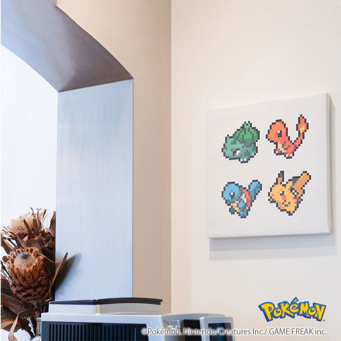 ポケモン アートパネル  ピカチュウ  ヒトカゲ フシギダネ ゼニガメ 墨ブラシ ドット ピクセル 筆書き セピア ボタニカル  ポケットモンスター ファブリックパネル キャンバスアート 日本製 子供部屋の画像