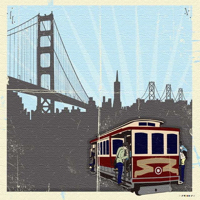 サンフランシスコ AMERICAN XLサイズ 100cm×100cm アートパネル ファブリックパネル アートボード 壁掛け 日本製 ラッピング付き 店舗 カフェ ラウンジ ロビー ホテル 法人 lib-pop-0045-xlの画像