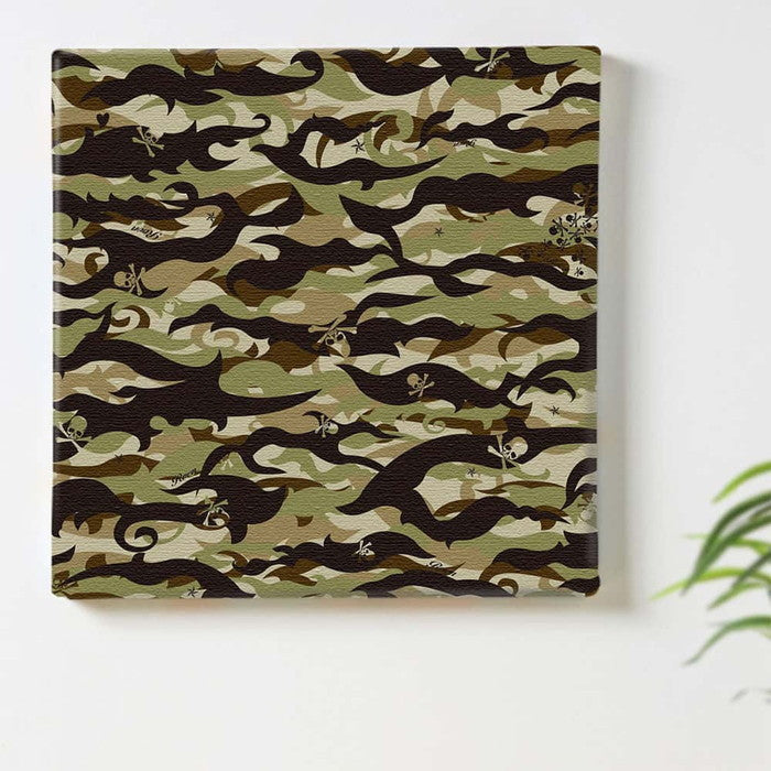 カモフラージュ柄の Camouflage アートパネル ファブリックパネル アートボード インテリアパネル 壁掛け 日本製 ラッピング付き lib-roe-0020-GRN