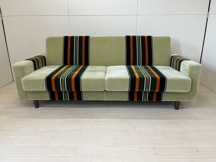 ソファ LOW ロー 2.5P 2.5人掛け 別注モデル 古民家 ヴィンテージマンションにオススメ ダブル トリプル リプロダクトモケット ライト グリーン ストライプ オレンジ ブラウン コーデュロイ 日本製 ma-low25pの画像