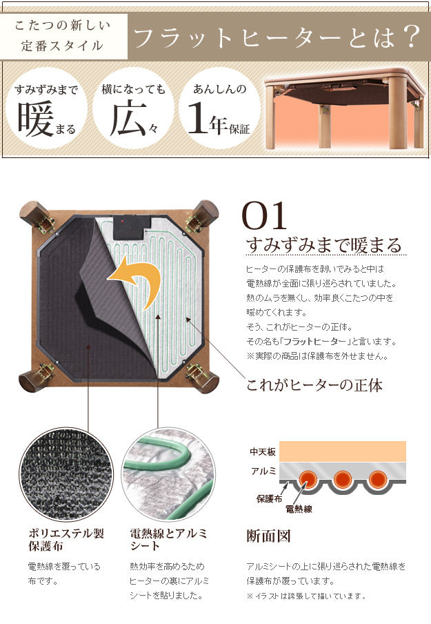 こたつ 円形 高さ4段階調節天然木丸型こたつ フラットロンド 120cm フラットヒーター 折脚 継ぎ脚 高さ調整 テーブル ローテーブル 炬燵 コタツ シンプル 天然木 木製 日本製 国産  mu-11100380の画像