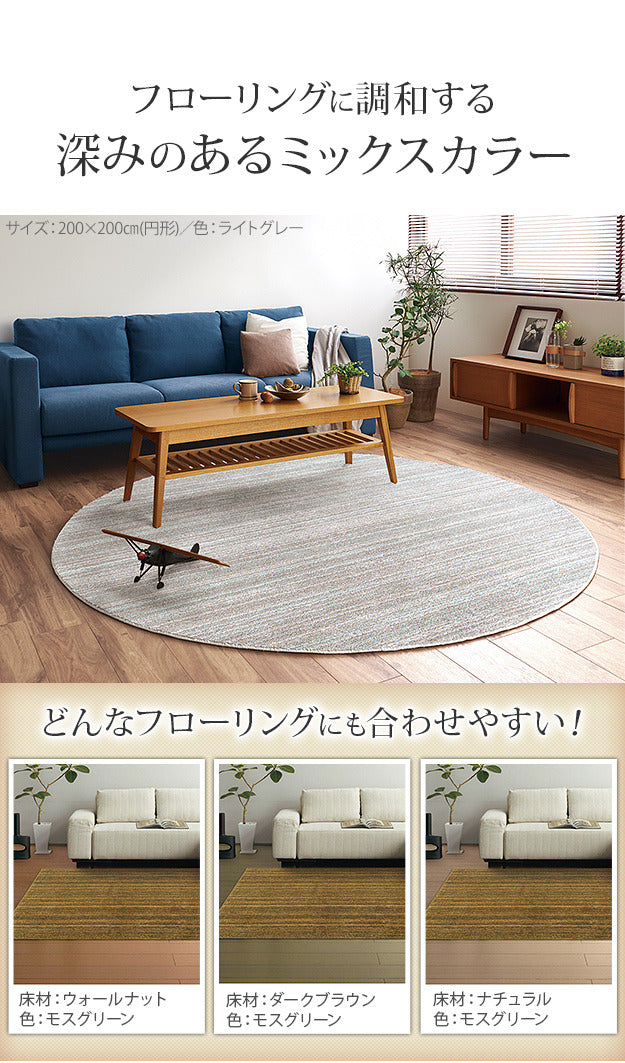 ラグ 洗える 防ダニ ミックスカラーラグ 〔ルーナ〕 オーバル型200x140cm 楕円 1.5畳 防音 防炎 カーペット ラグマット ウォッシャブル 床暖房 ホットカーペット対応 リビング 滑り止め スミノエ 日本製 mu-33100272