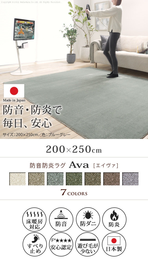 ラグ ラグカーペット 長方形 防音防炎ラグ エイヴァ 200x250cm リビング 高級感 おしゃれ 北欧 シンプル 無地調 極細 ホットカーペット対応 オールシーズン 防音 防ダニ 防炎 すべり止め 日本製 カットオーダー 在宅 mu-33101388の画像